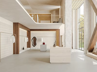 Modern Clothing Store Interior With Open Layout Clothing Racks And Large Windows 3d model