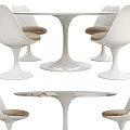 Modern White Dining Table and Chair Set with Round Top and Gold Cushions