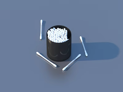 White Cotton Swabs in Black Container with Scattered Sticks on Blue Background 3d model