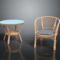 Rattan Leisure Chair With Gray Cushion And Light Blue Round Side Table