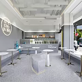 Modern Milk Tea Shop Interior Design With Round Tables High Stools And Drink Display Shelves