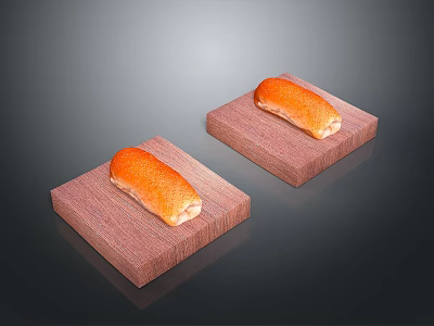 Freshly Baked Golden Brown Bread Loaves On Two Wooden Serving Boards 3d model