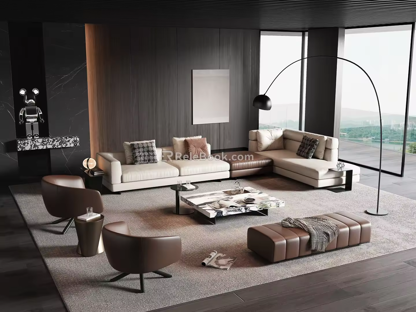 Minotti Modern Sofa Coffee Table Combination Corner Sofa Leather Sofa Coffee Table Leisure Chair Large Flat 3d model