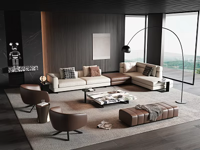 Modern Living Room With Beige Sofa Coffee Table Set Throw Pillows Floor Lamp And Rug 3d model