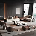 Minotti Modern Sofa Coffee Table Combination Corner Sofa Leather Sofa Coffee Table Leisure Chair Large Flat 3d model