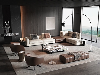 Minotti Modern Sofa Coffee Table Combination Corner Sofa Leather Sofa Coffee Table Leisure Chair Large Flat 3d model