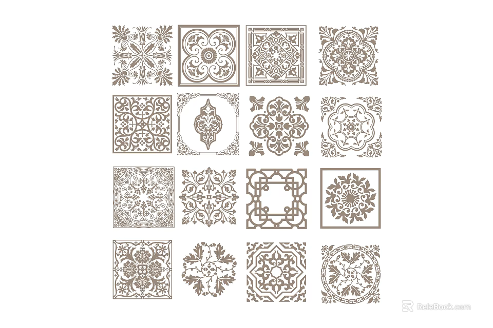 Various Decorative Square Patterns With Intricate Floral And Geometric Designs For Interior Decor 3d model 