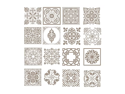 Various Decorative Square Patterns With Intricate Floral And Geometric Designs For Interior Decor 3d model
