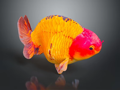 Vibrant Goldfish with Red Head Yellow Body Black Spots and Colorful Scales Swimming Gracefully 3d model