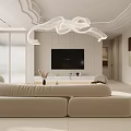 Modern Living and Dining Room Interior With Beige Sofa TV And Dining Table Chairs