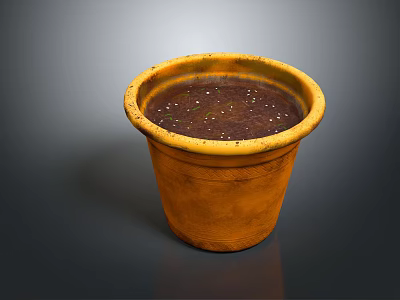 Terracotta Flower Pot with Yellow Rim Brown Clay and Soil for Garden Decor 3d model