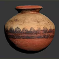 Traditional Hand Carved Clay Sculpture With Red Rim Earthy Yellow Body And Intricate Black Patterns