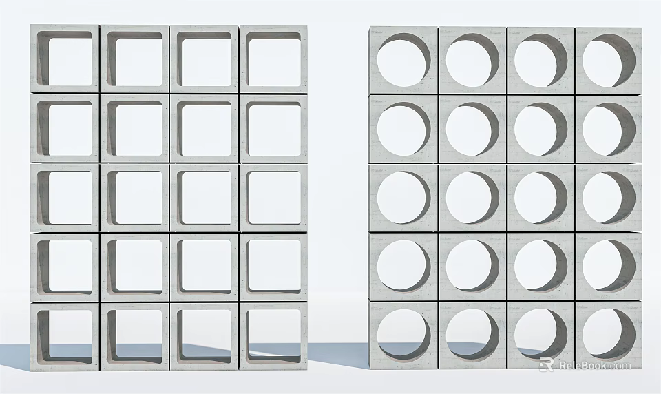 Modern Concrete Partition With Square And Circular Cutout Patterns 3d model