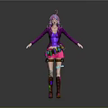 3D Model of Colorful Female Character With Purple Hair Purple Outfit And Brown Boots