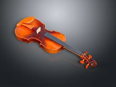Classical Brown Wooden Violin with String Details and Elegant Design 3d model