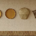 Traditional Chinese Bamboo Woven Decorations Hanging On Beige Wall With Fortune Symbol