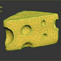 Appetizing Yellow Cheese Wedge with Multiple Holes on Black Surface 3d model