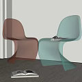 Modern Minimalist Transparent Leisure Chairs In Brown And Light Green With Magazine On White Background