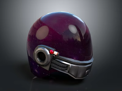 Astronaut Character Wearing Purple Starry Helmet With Metallic Straps And Red Light 3d model