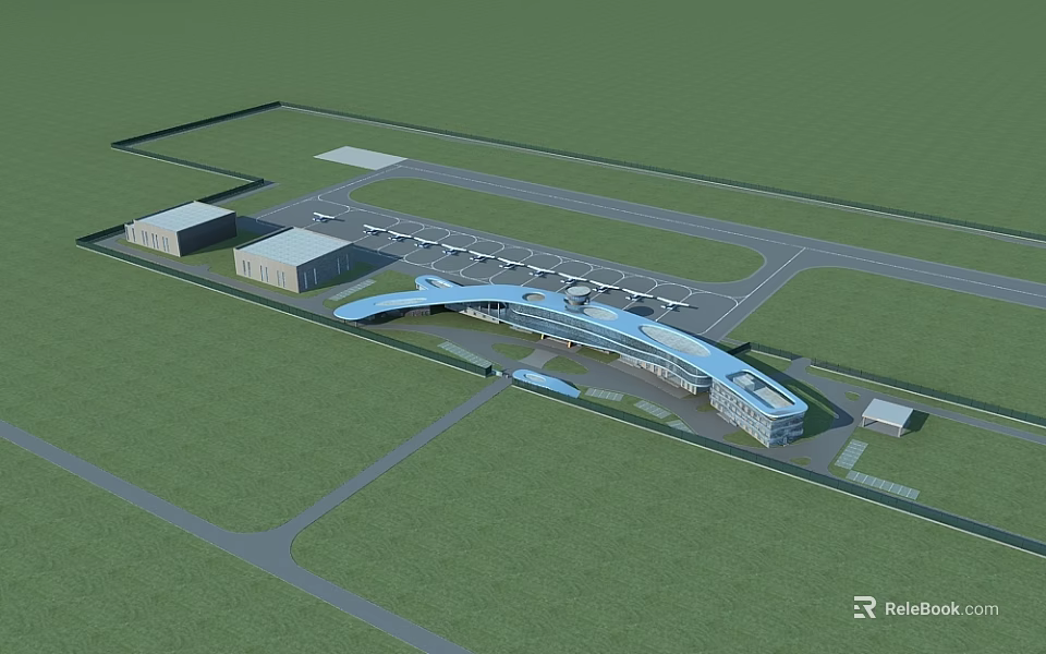 Aerial View Planning of Modern Building Complex with Parking Lot Road Layout and Green Area 3d model 