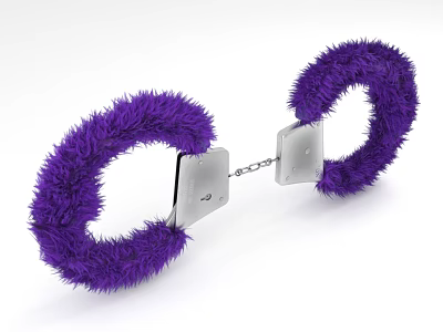 Comfortable Purple Furry Handcuffs With Soft Fur And Metal Chain For Daily Use 3d model