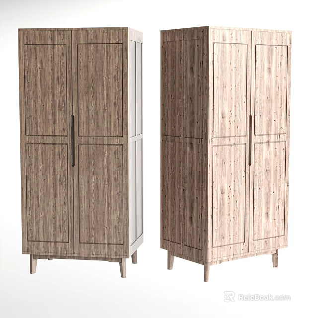 Modern Wooden Wardrobe With Double Doors And Sturdy Wooden Legs Design 3d model 