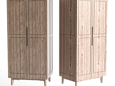 Modern Wooden Wardrobe With Double Doors And Sturdy Wooden Legs Design 3d model