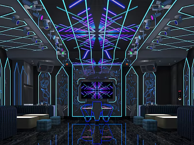 Modern KTV Interior With Neon Lights LED Screens And Comfortable Seating 3d model