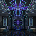 Modern KTV Interior With Neon Lights LED Screens And Comfortable Seating