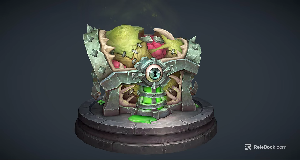 3D Scene Component With Green Slime Mechanical Structure And Eye Like Parts 3d model 