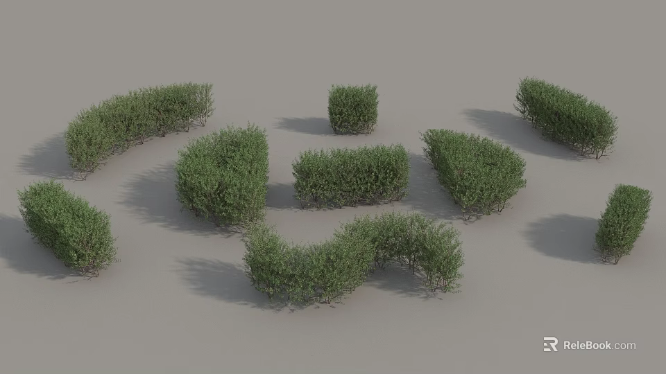 Various Shaped Green Shrubs For Garden Landscaping And Outdoor Decoration 3d model 