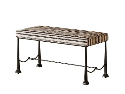 Modern Stylish Zebra Pattern Upholstered Sofa Bench With Durable Twisted Black Wrought Iron Legs 3d model