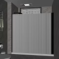 White Folding Shower Door With Black Frame In Modern Bathroom Interior 3d model