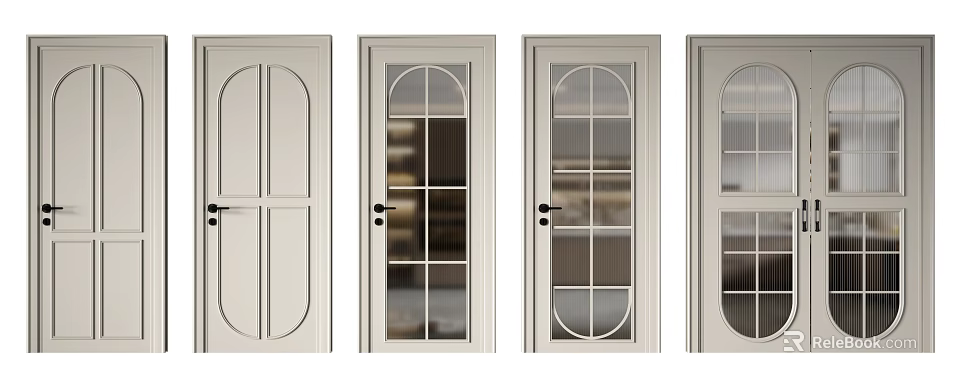 Modern Casement Doors Featuring Various Glass And Solid Panel Designs 3d model 