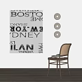 Wall Art With City Names And Chair With Books In Modern Interior