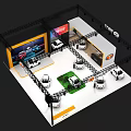Qingcheng Dafa Exhibition Booth With White Car Models Large Screen And Yellow Accents