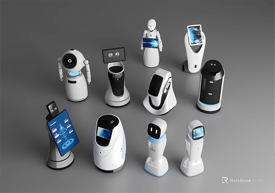 Various Modern Robots With Interactive Screens And Different Functional Designs 3d model