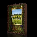 Ornate Decorative Frame With Vineyard Landscape Artwork And Grapevine Accents