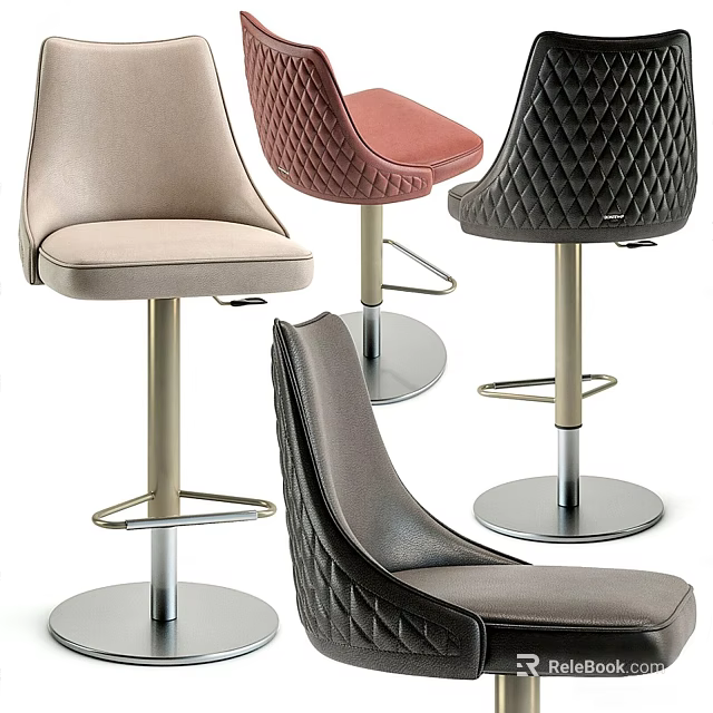 Modern Diamond Quilted Bar Stools With Leather Upholstery And Metal Base In Different Colors 3d model 