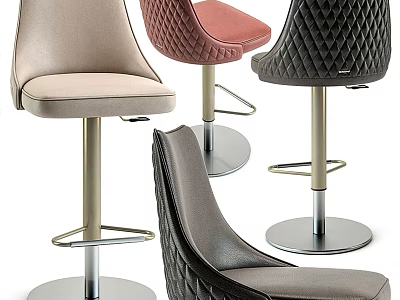 Modern Diamond Quilted Bar Stools With Leather Upholstery And Metal Base In Different Colors 3d model