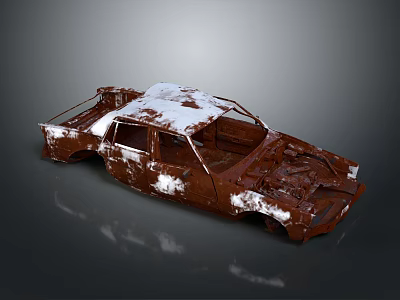 Old Rusted Abandoned Car Body With Damaged Frame And Peeling Paint 3d model