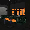 Modern Bar Interior With Green Marble Countertop Yellow Backdrop And Metal Bar Stools