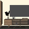 Modern TV Stand with TV Decorative Items Wooden Storage Cabinet under Pendant Light and Rug