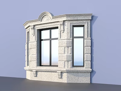 Classical Stone Window Frame With Arched Top And Double Glass Panes 3d model
