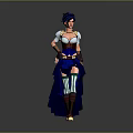 Fantasy Female Character In Blue White Outfit With Green Striped Stockings And Long Skirt
