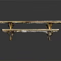 Rustic Wooden Outdoor Table With Attached Benches And Natural Wood Grain