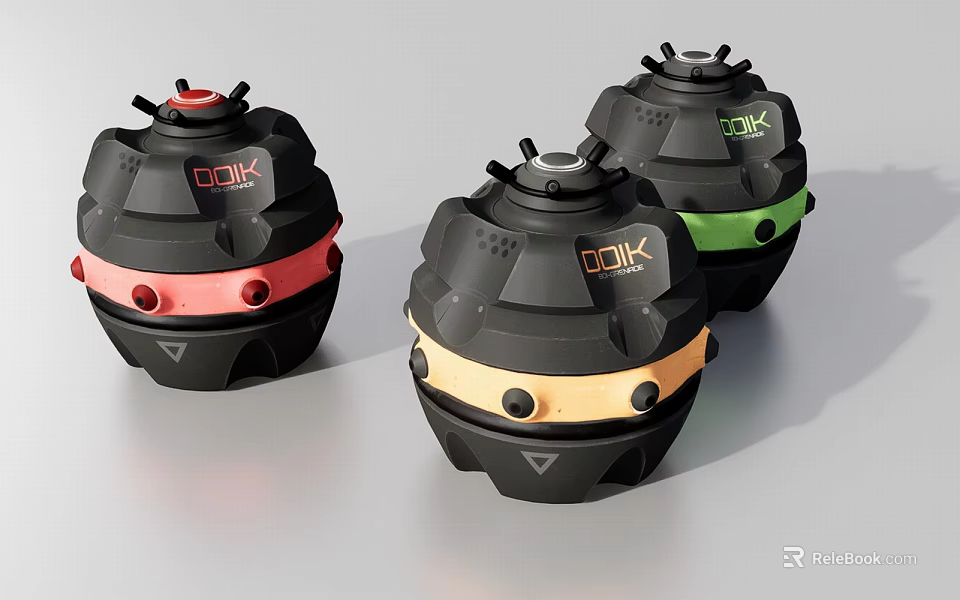 Tactical Explosive Devices With Red Orange Green Rings And DOLLX Markings 3d model 