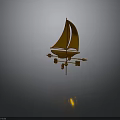 Golden Sailboat Weather Vane With Directional Arrows And Decorative Design