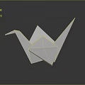 Simple White Paper Origami Crane Display On Dark Background With Reflection 3d model