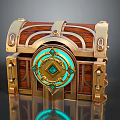 Ornate Wooden Treasure Chest With Golden Accents Glowing Blue Gem And Intricate Patterns